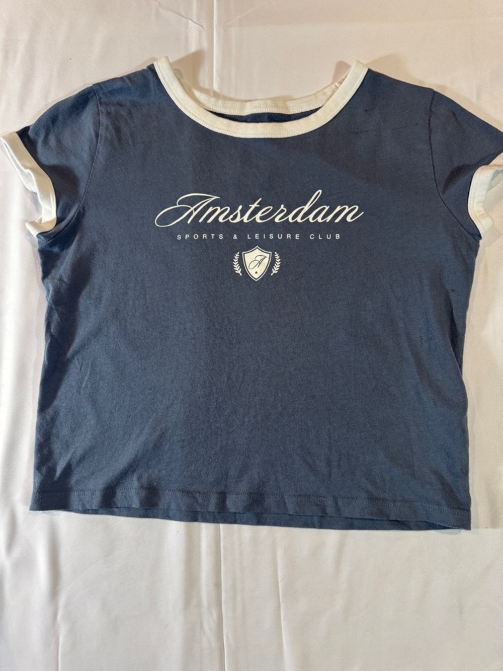 Hollister Navy Tee with White Trim & Amsterdam Script